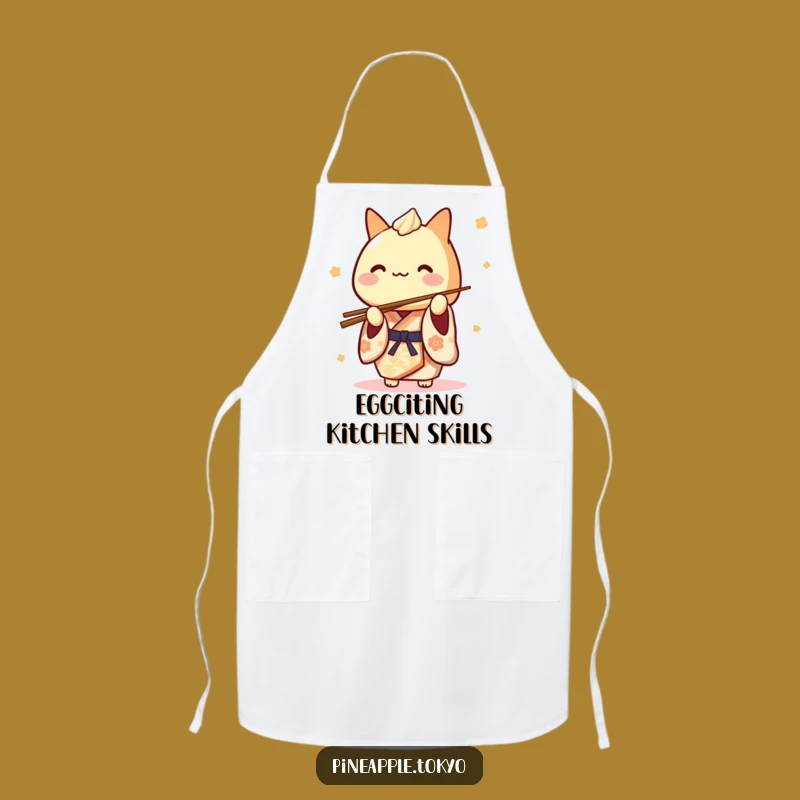Funny Tamagoyaki Kimono Apron: Playful Chef Balancing Chopsticks, Kitchen Fun Gift
