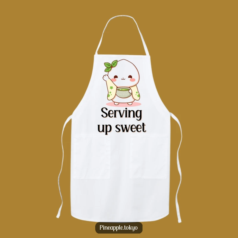 Funny Mochi Matcha Apron: Waving Kimono Character, Kitchen Sweetness Gift
