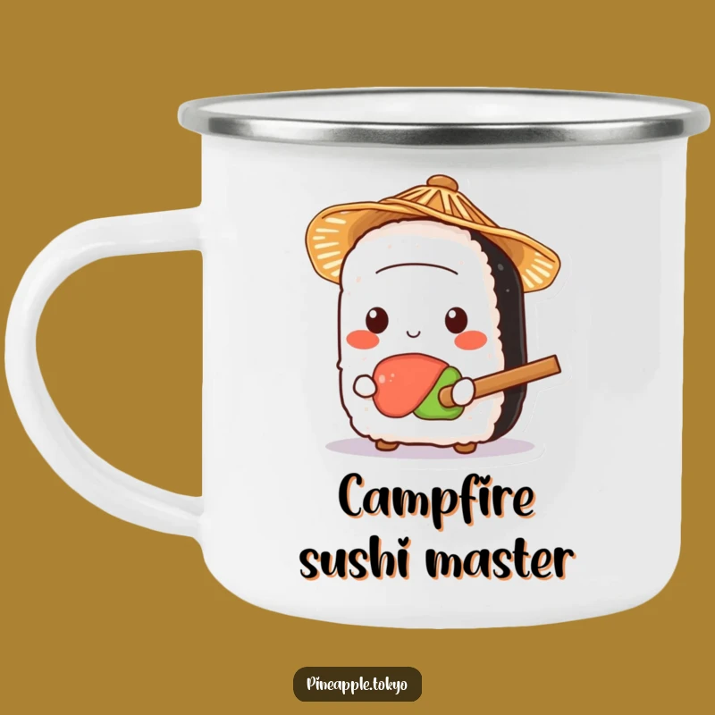 Funny Sushi Straw Hat Camping Mug - Hilarious Outdoor Companion for Foodies