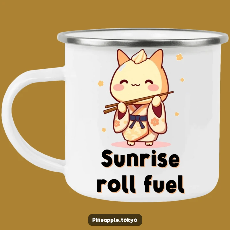 Funny Tamagoyaki Kimono Camping Mug: Playful Chef Balancing Chopsticks, Adventure Gift