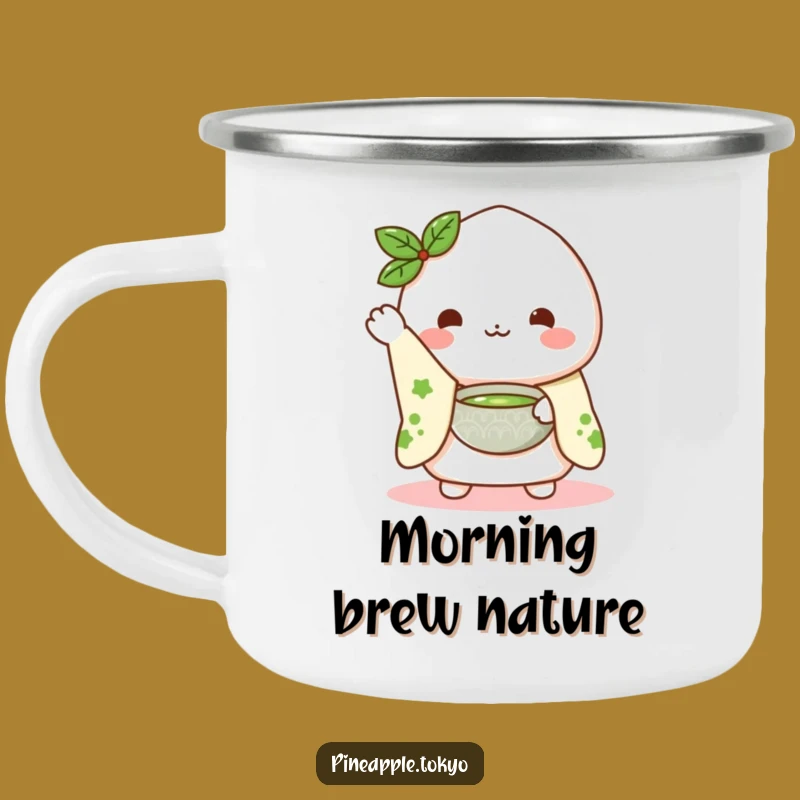 Funny Mochi Matcha Camping Mug: Waving Kimono Character, Outdoor Tea Gift