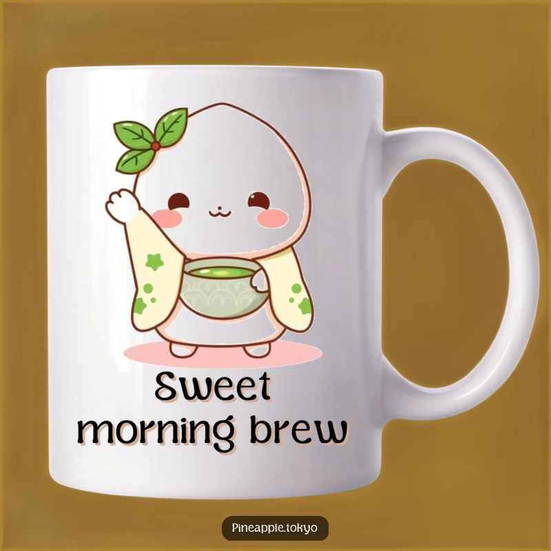 Funny Mochi Matcha Mug: Waving Kimono Character Presenting Tea, Perfect Gift