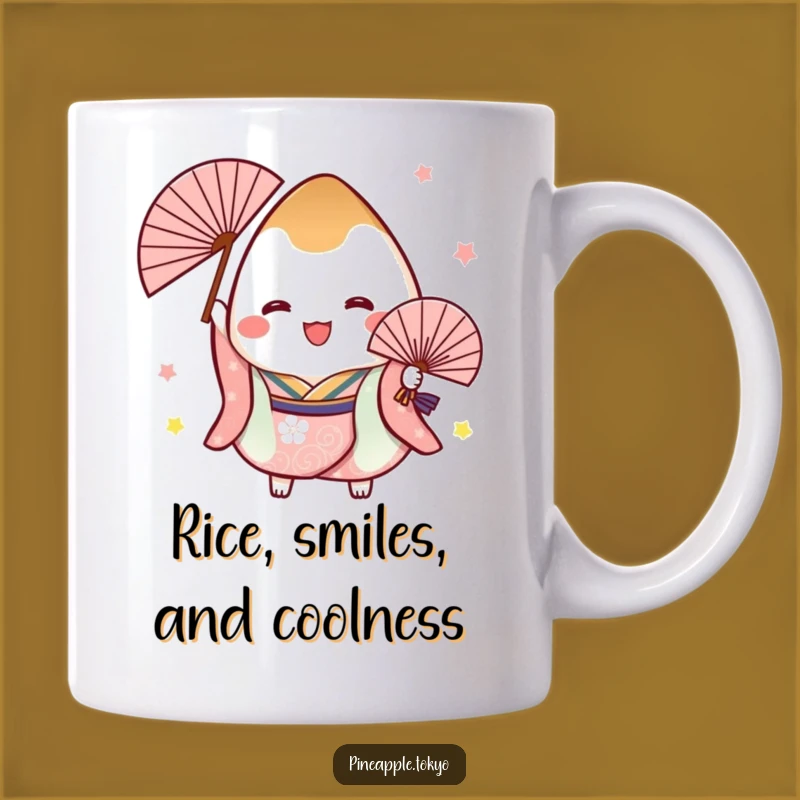 Funny Onigiri Fan Mug: Cheerful Japanese Delight Gift