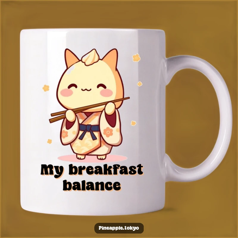 Funny Tamagoyaki Kimono Mug: A Playful Chef Balancing Chopsticks, Perfect Gift