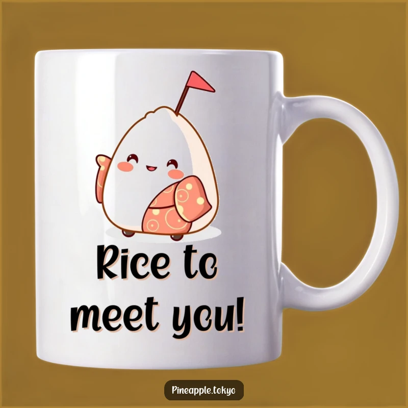 Funny Onigiri Kimono Mug: Joyful Flag Waving for a Hilarious Start!