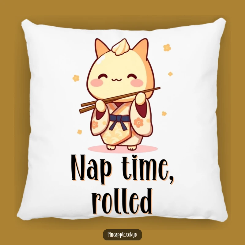 Funny Tamagoyaki Kimono Pillow: Cute Chef Balancing Chopsticks, Cozy Comfort Gift