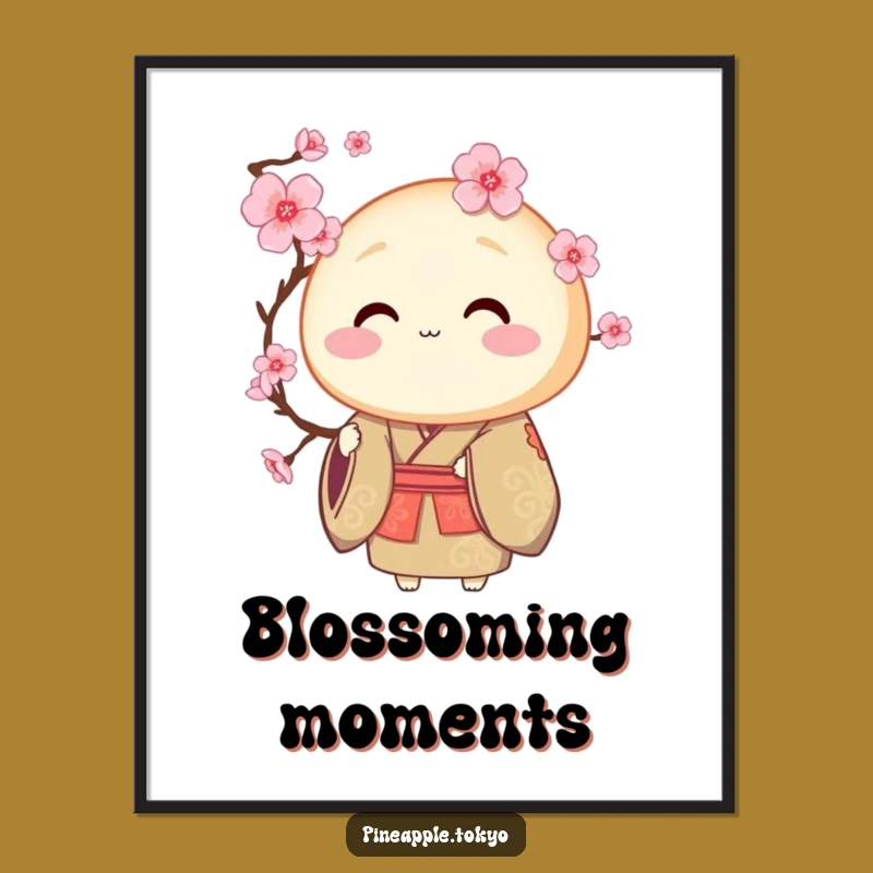 Funny Dorayaki Kimono Digital Art: Blooming Blossoms for Instant Serene Decor!