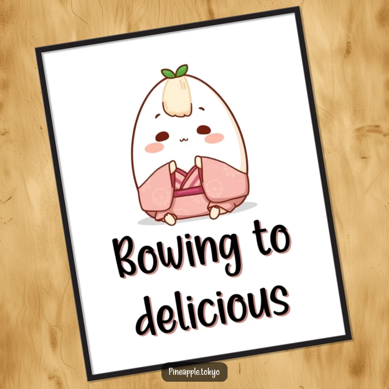 Funny Onigiri Kimono Digital Art Print: Chubby rice ball in a tiny kimono bowing gracefully, instant download, funny gift.
