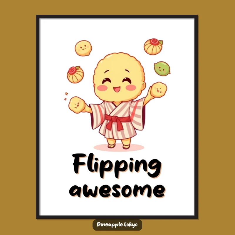 Funny Tempura Kimono Digital Art: Juggling Dumplings for Instant Fun Decor!