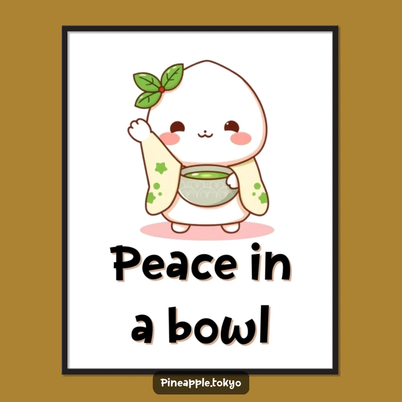 Funny Mochi Matcha Digital Art: Waving Kimono Character, Instant Sweet Decor Gift