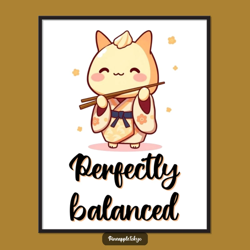 Funny Tamagoyaki Kimono Digital Art: Playful Chef Balancing Chopsticks, Instant Decor Gift