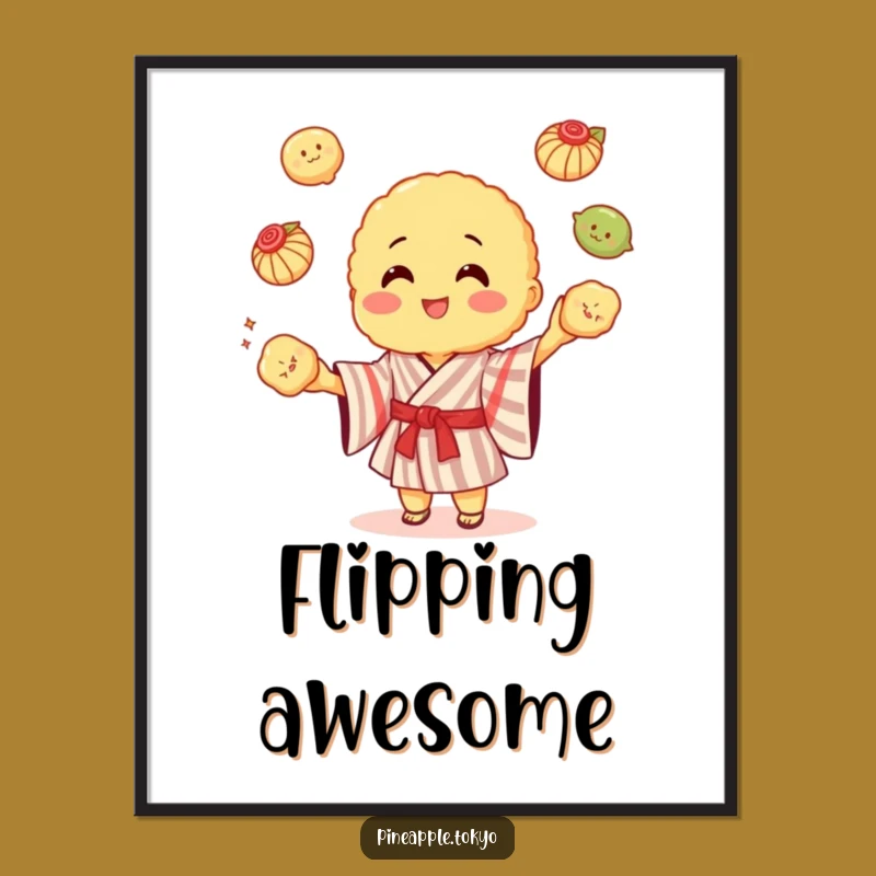 Funny Tempura Kimono Poster: Juggling Dumplings for a Cheerful Space!