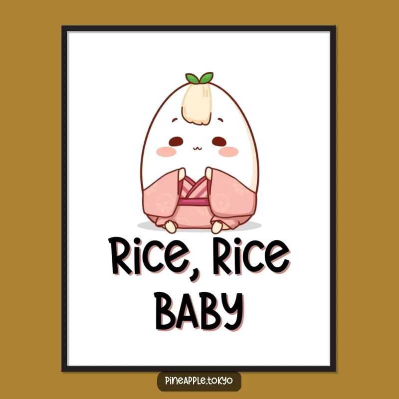Funny Chubby Onigiri Kimono Poster: Cute Japanese Art Print for Foodie Decor