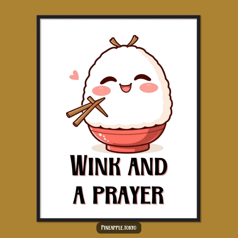 Funny Onigiri Wink Poster - Adorable Wall Art for Kitchens & Cafes