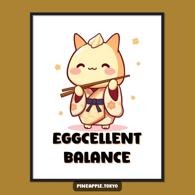 Funny Tamagoyaki Kimono Poster: Playful Chef Balancing Chopsticks, Quirky Wall Art Gift