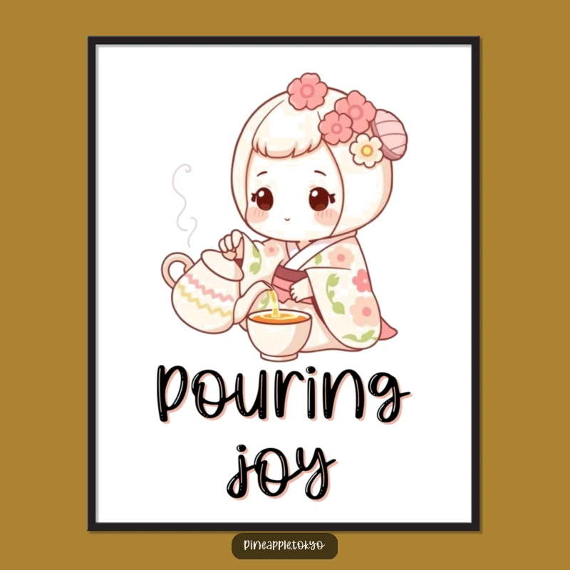 Funny Mochi Kimono Poster: Delicate Sips for a Charming Ambiance!