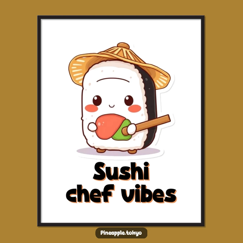 Funny Sushi Straw Hat Poster - Adorable Wall Art for Kitchen/Cafe
