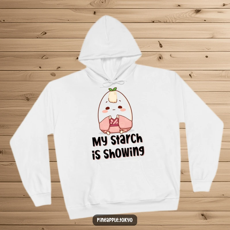 Funny Onigiri Kimono Hoodie: Chubby Japanese rice ball character dressed in a cute kimono, bowing adorably, great funny gift.