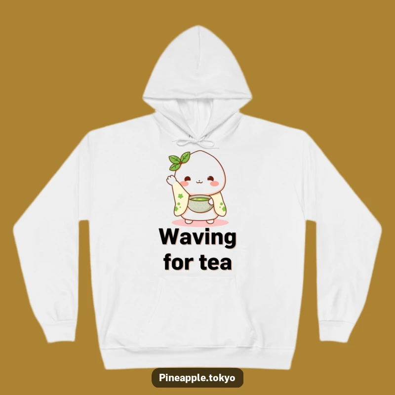 Funny Mochi Matcha Hoodie: Waving Kimono Character, Cozy & Cute Gift