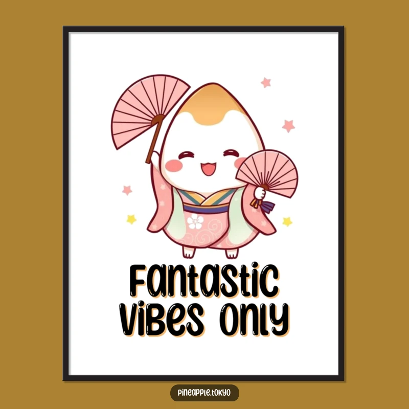 Free Printable Wall Art: Cheerful Onigiri Fan Dancer Downloadable Decor for Joy