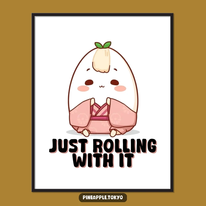 Free Printable Wall Art: Chubby Onigiri Bow - Funny Downloadable Decor Gift