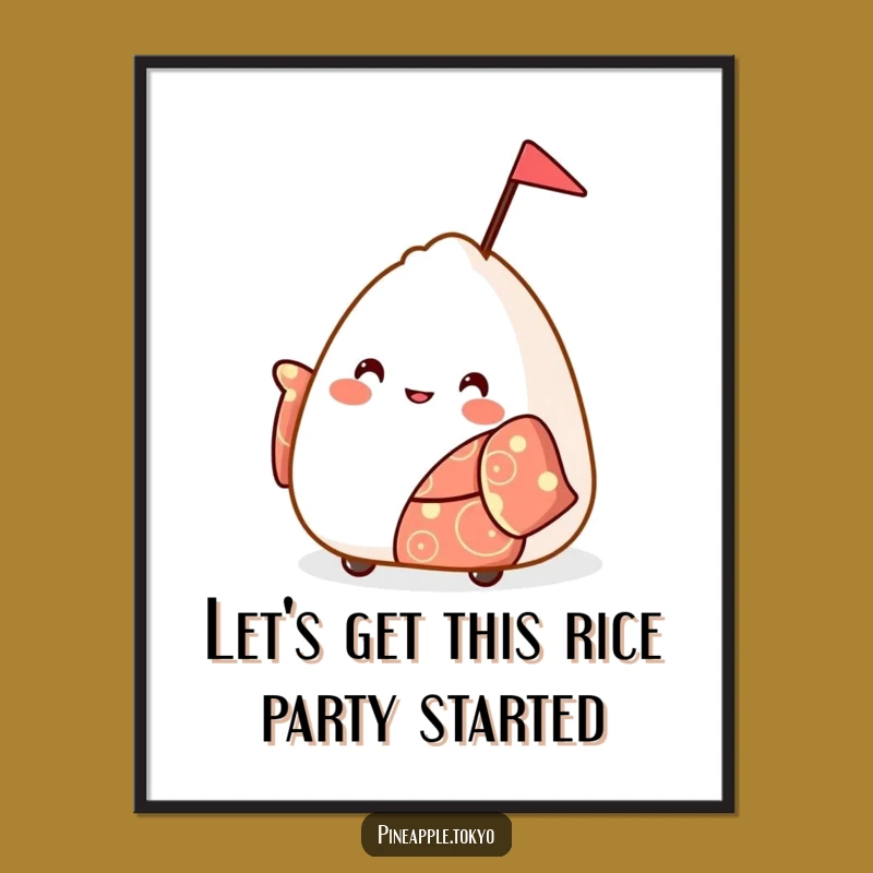 Free Printable Onigiri Art: Funny Festive Kimono Waving Downloadable Wall Decor