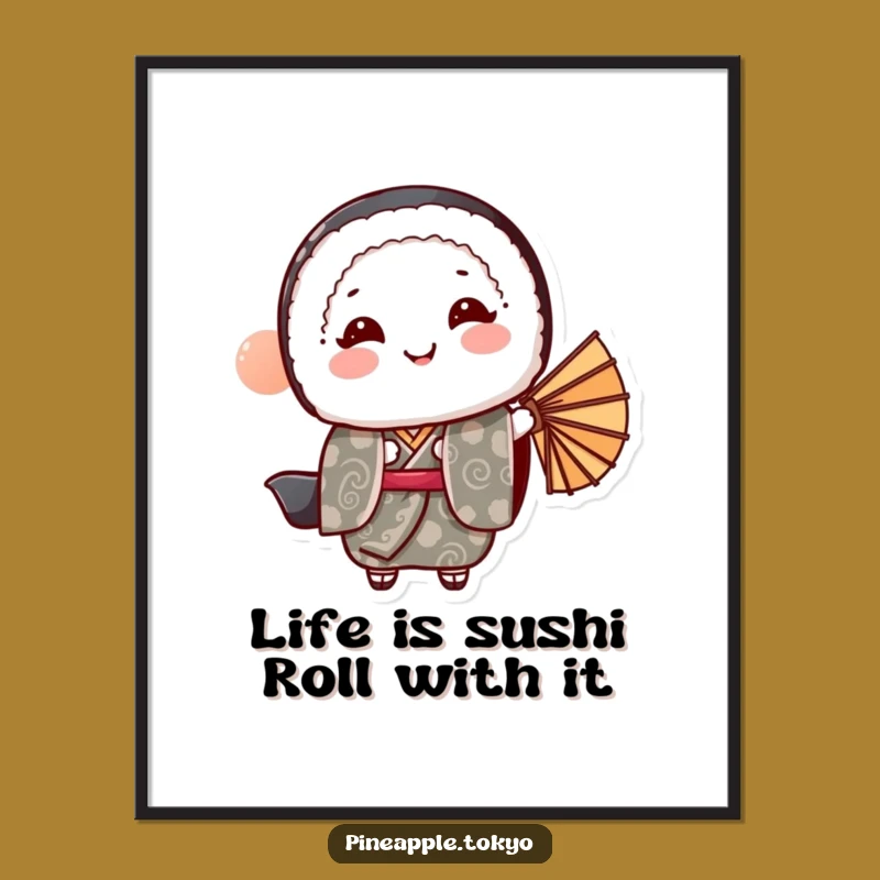 Free Printable Sushi Art: Funny Kimono Sushi Bowing Downloadable Wall Decor