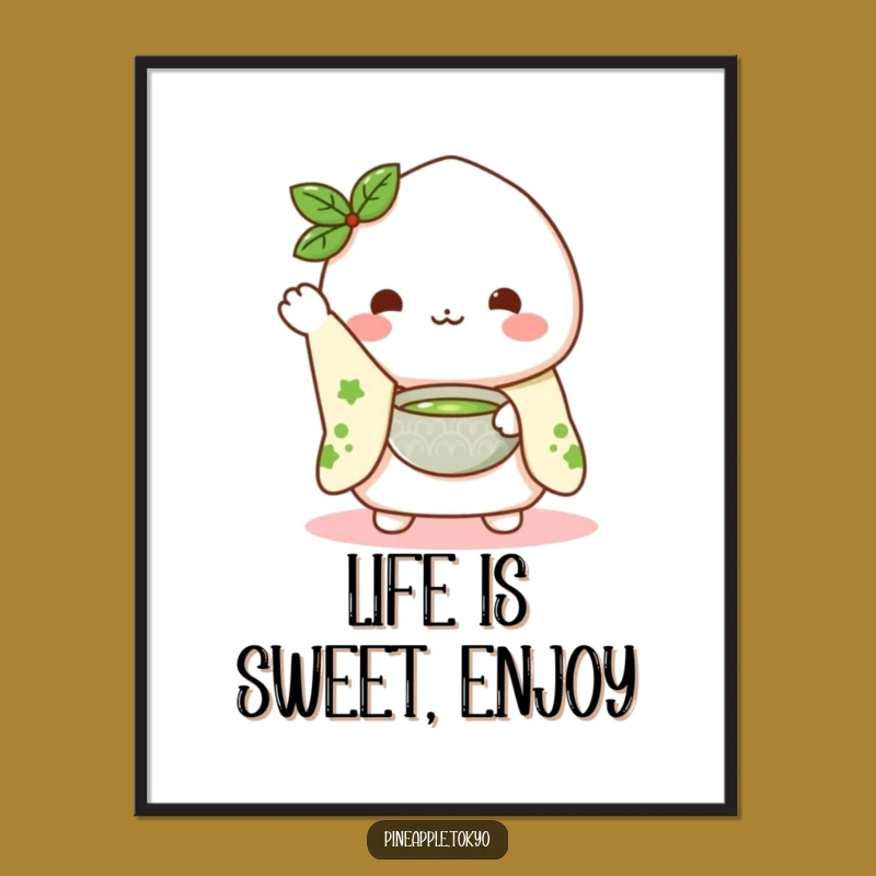 Funny Free Printable Wall Art: Mochi Waving Kimono Matcha Quirky Decor