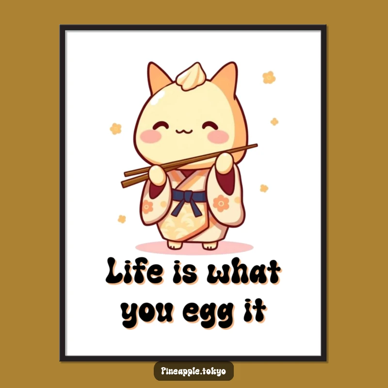 Funny Free Printable Wall Art: Tamagoyaki Kimono Balancing Chopsticks Quirky Decor