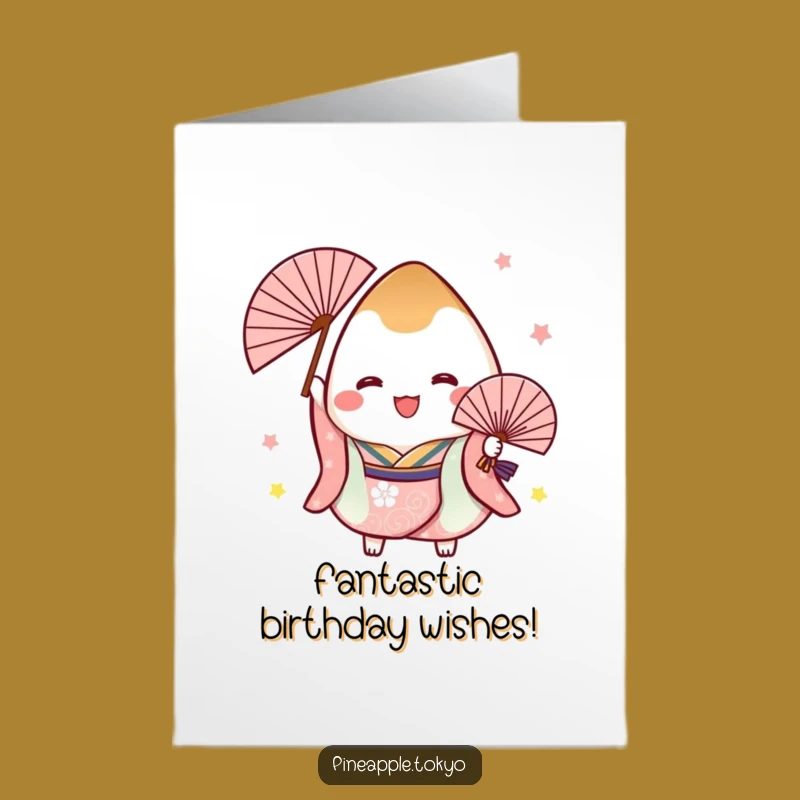 Free Printable Birthday Card: Cheerful Onigiri Fan Dancer Downloadable Fun!