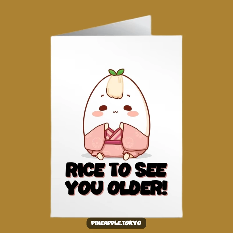 Free Printable Birthday Card: Chubby Onigiri Kimono Bow - Funny Downloadable Gift