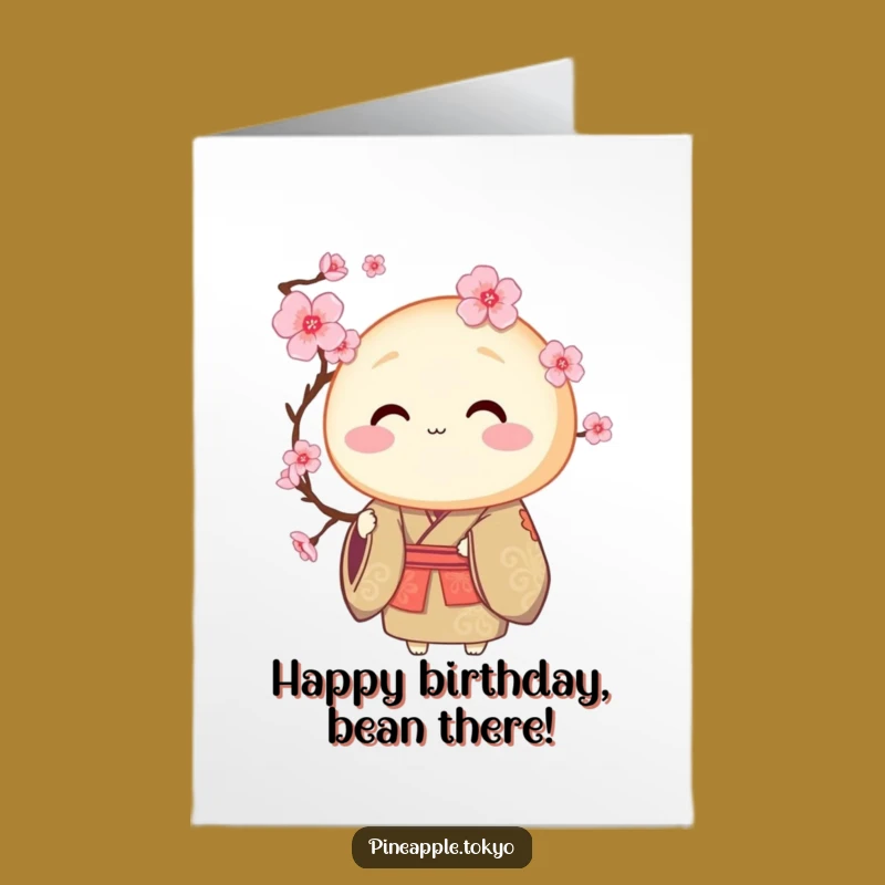 Free Printable Birthday Dorayaki Card: Funny Kimono Blossom Downloadable Greeting