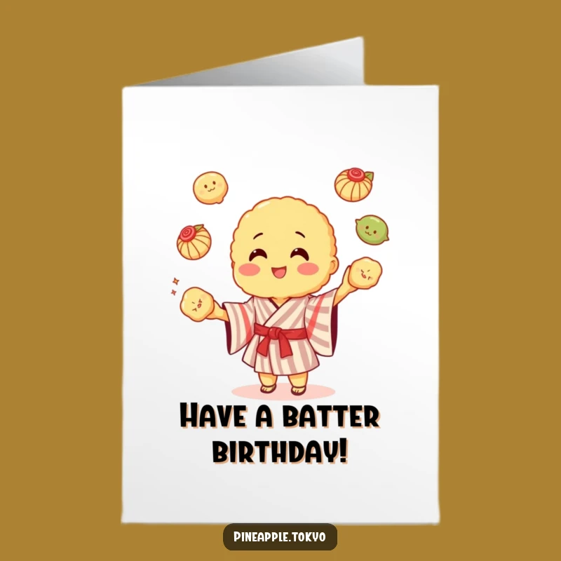 Free Printable Birthday Tempura Card: Funny Juggling Kimono Downloadable Greeting
