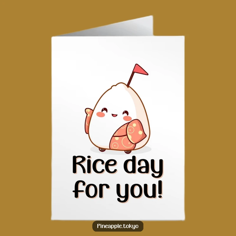 Free Printable Birthday Onigiri Card: Funny Festive Kimono Waving Downloadable Greeting