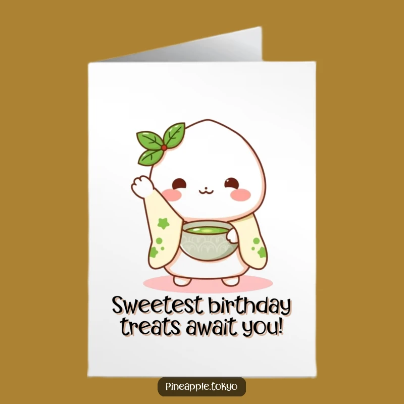 Free Printable Birthday Card: Mochi Waving Kimono Matcha Bowl Funny Gift