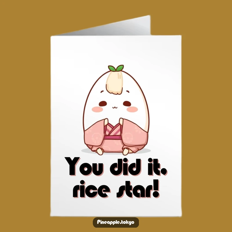 Free Printable Congrats Card: Chubby Onigiri Kimono Bow - Funny Downloadable Gift