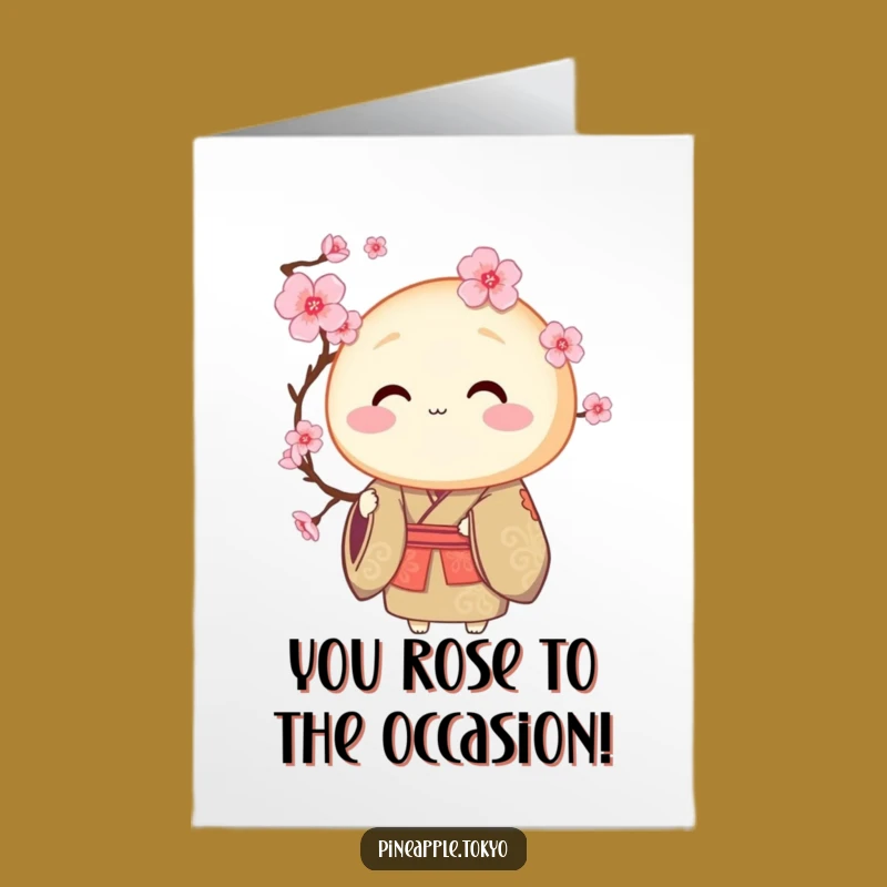 Free Printable Congrats Dorayaki Card: Funny Kimono Blossom Downloadable Greeting