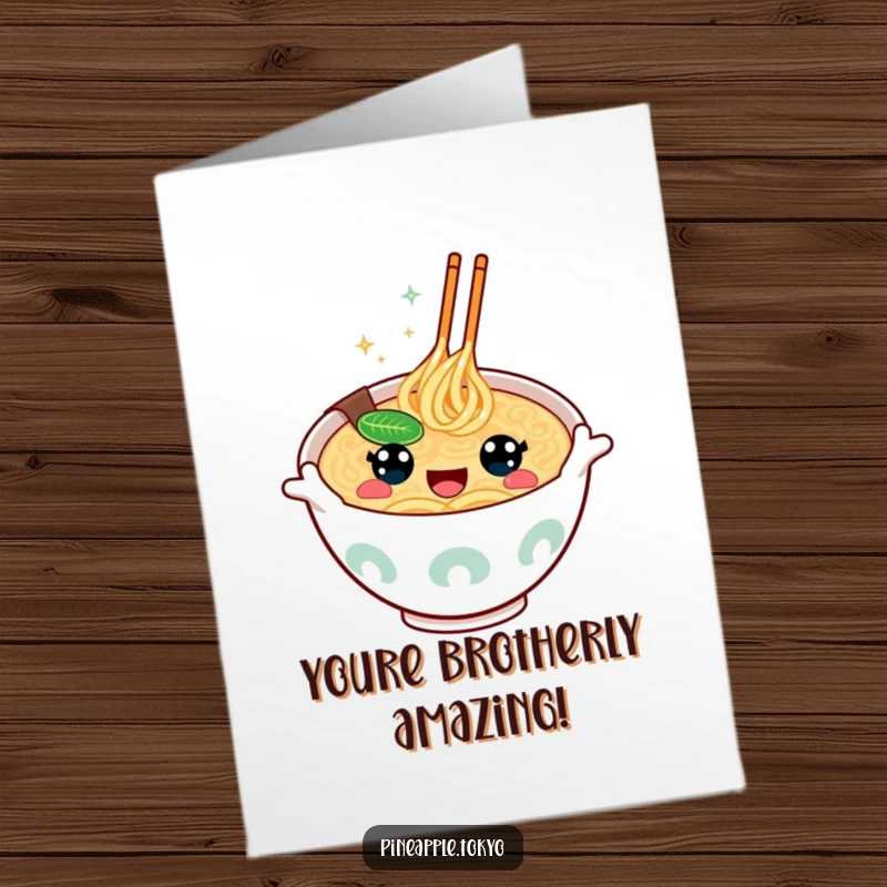 Funny Free Printable Ramen Congratulations Card: A kawaii ramen bowl with happy eyes gestures wildly, celebrating your amazing achievement.