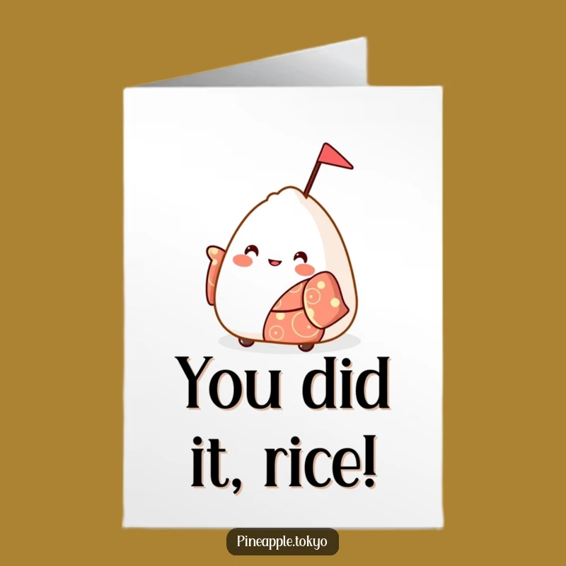 Free Printable Congrats Onigiri Card: Funny Festive Kimono Waving Downloadable Greeting