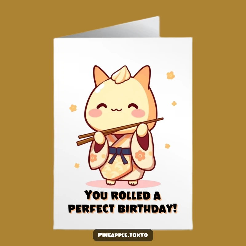 Free Printable Congrats Card: Joyful Tamagoyaki Kimono Balancing Chopsticks Celebration