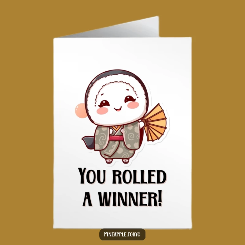 Free Printable Congrats Sushi Card: Funny Kimono Sushi Bowing Downloadable Greeting