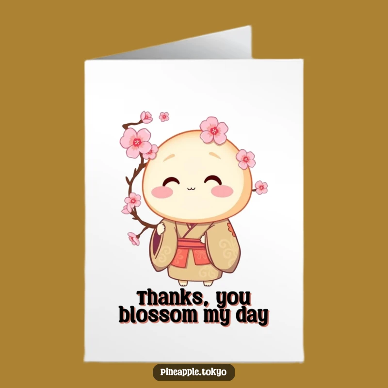 Free Printable Thank You Dorayaki Card: Funny Kimono Blossom Downloadable Greeting