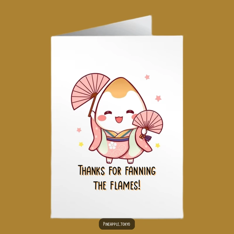 Free Printable Thank You Card: Cheerful Onigiri Fan Dancer Gratitude Downloadable!