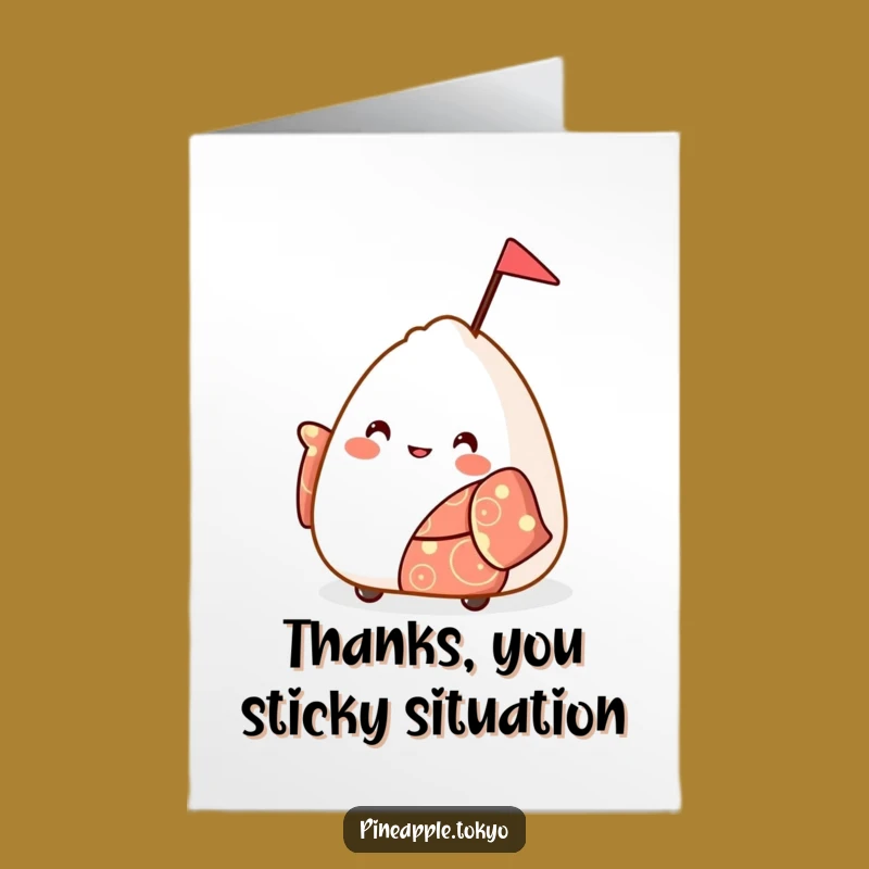 Free Printable Thank You Onigiri Card: Funny Festive Kimono Waving Downloadable Greeting