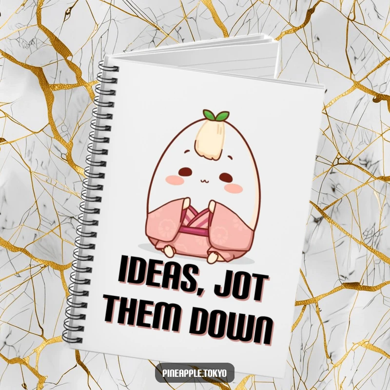 Funny Onigiri Kimono Notebook: Chubby rice ball character in a small kimono, bowing gently, perfect for a funny gift.